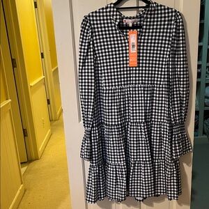 Jude Connally ladies black and White Tammi gingham checkered Dress. Large, NWT